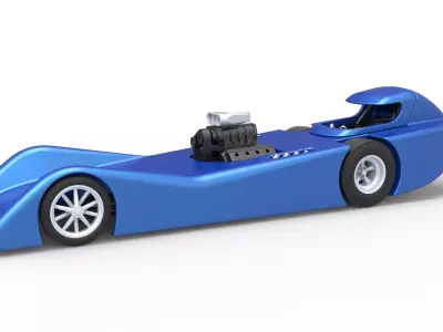 Front engine old school dragster with shell V6 Scale 1 to 25 3D print model