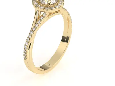 Diamond halo curved shank ring 3D print model