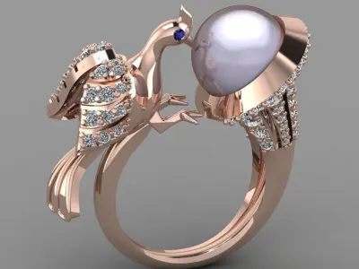 Peacock With Pearl Ring with Daimonds 3D printable Ring 3D print model
