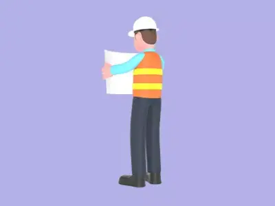 3D Cartoon Male Architect Character-Happy Holding Large Document 3D model