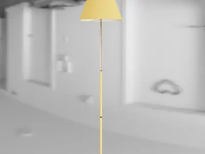 Classic style floor lamp with textile shade and wood decor 3D model