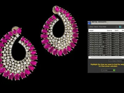 Red Stone Earrings With Sparkling Diamonds 3D print model