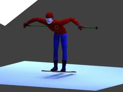 Skier spider man on skis Low-poly 3D model