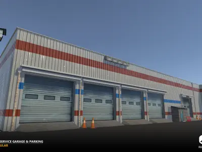 Modular Car Service Garage Parking Interior Exterior- AllFormats Low-poly 3D model
