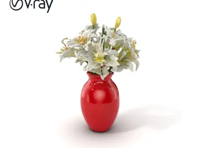 Luminous Red Vase with White Lilies model pack Low-poly 3D model