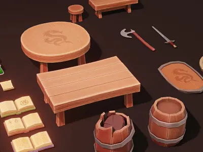 Stylized Fantasy Interiors Low Poly 3D Props Pack Low-poly 3D model