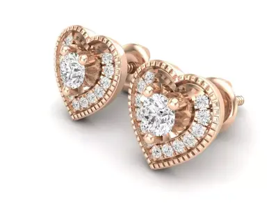 AV 449 Diamond Ladies Heart Shape Stud Earrings 3D print model