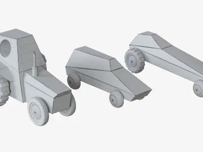 Wooden toy cars Low-poly 3D model