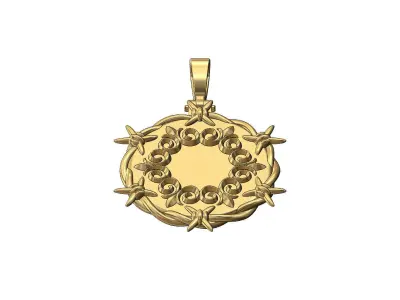 Floral  scroll ornament barbwire thornes pendant with bail 3D print model