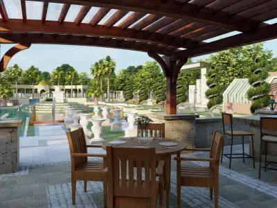 luxury Landscape backyard Pool design 3d model lumion file 3D model