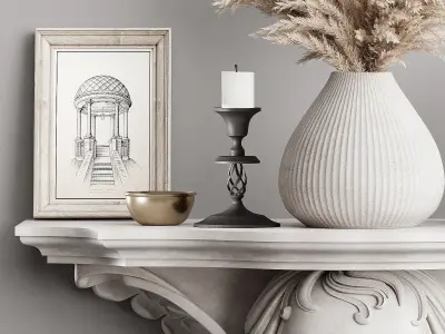 Decorative set shelf with statue of woman 3D model