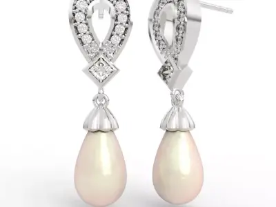 Glamorous Horseshoe Pearl Drop Earrings Diamond 3D print model