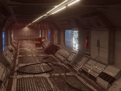 Spaceship Corridor Damaged Free 3D model