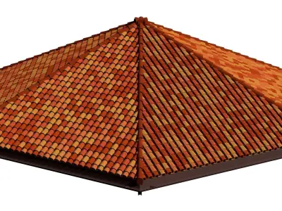Hexagon roof with clay tile 3D model