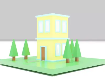 Two-Story House Building Cartoon Free low-poly 3D model