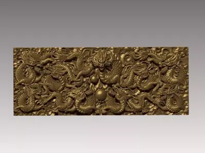 Nine Dragons Wall High Detail Bas Relief 3D print model