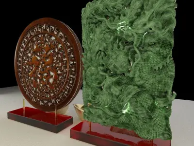 Chinese gold ingot with fu and dragon pattern 3D model