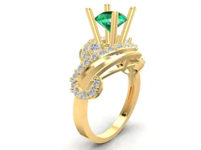 Luxury Emerald Wave Diamond Ring for Women 881 3D print model