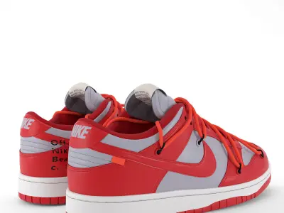 Nike Dunk Low Off-White University Red PBR Low-poly 3D model