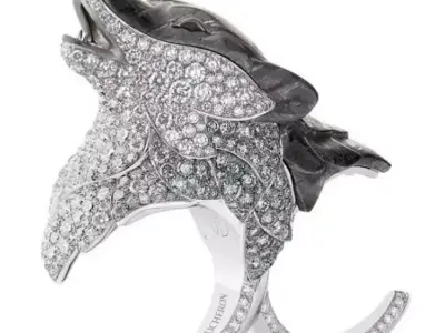 Boucheron Wolf Ring 3D Jewerly Diamond Pave Black Onyx Howl Low-poly 3D model