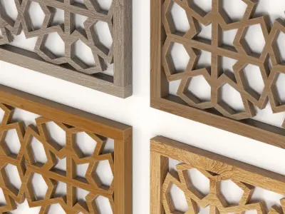  Wood Arabic Islamic pattern decorative grill screen 3D model