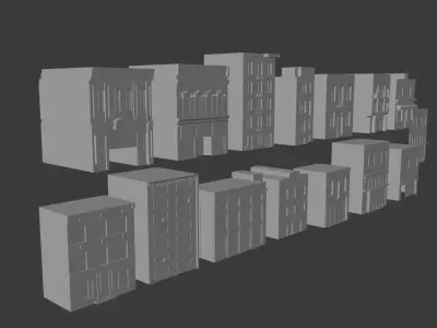 14 Low Poly Downtown Buildings Low-poly 3D model