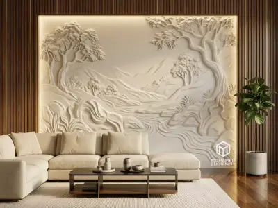 Modern Landscape Relief Panel Wall Decor Set STL Mural CNC 316 3D model