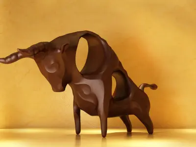 Wooden cattle ornaments animal sculptures gift 3D model