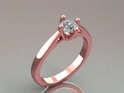 Elegant Solitaire Ring with Round Diamond Smooth Sleek Band   3D print model
