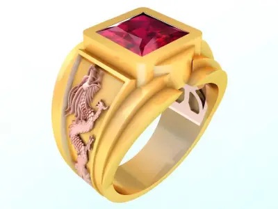 Dragon Ring - Mens Ring - N2364  3D print model