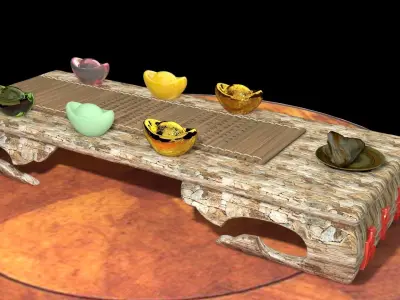 Chinese gold Ingot  and  bamboo slip  3D model