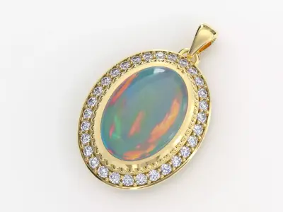 Classic Oval Opal Halo Pendant - 3D Printable Jewelry Model 3D print model