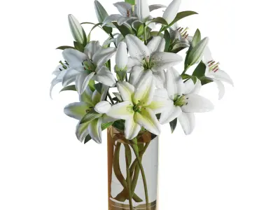Flower Set 10 - White Lilies Bouquet 3D model