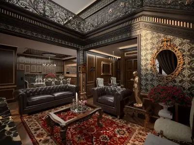 Classic Livingroom and Diningroom 3D model