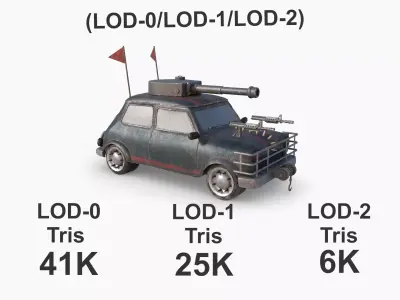 Post Apocalyptic Mini Morris Low-poly War Car Game Asset Low-poly 3D model