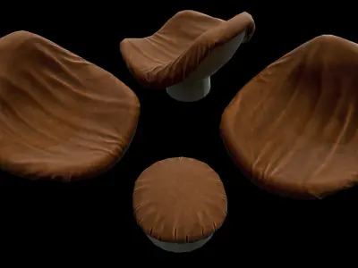 Chair d set of leather lounge chairs Low-poly 3D model