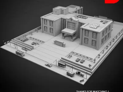 Low Poly High School Building Low-poly 3D model