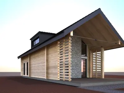 Wood house model 3d dom57 3D model 3D model 3D model Free 3D model