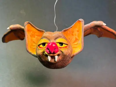 Whimsical Hanging Bat Printable Halloween Ornament STL 3D print model