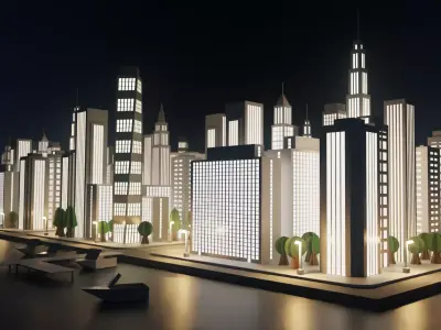 Paper City - Stylized Night Metropolis V1 Low-poly 3D model