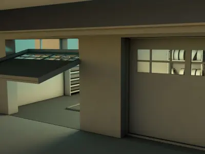 Garage room with bookshelves and shelves Low-poly 3D model