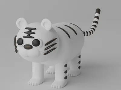 Cartoon Cute White Tiger Low-poly 3D model