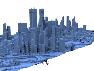 Modern City with Train track 3D model