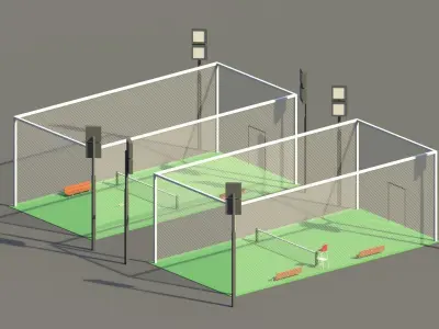 Low Poly Tennis Courts Low-poly 3D model
