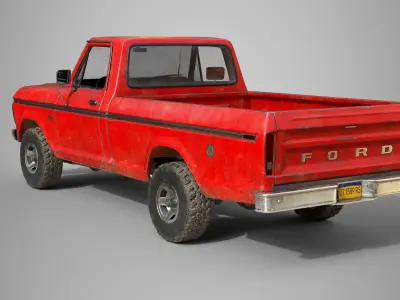 Ford Classic F100 pickup 1976 Old Red Low-poly 3D model