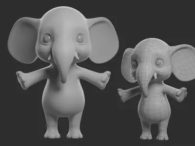 Cartoon Elephant II  Basemesh Low-poly 3D model