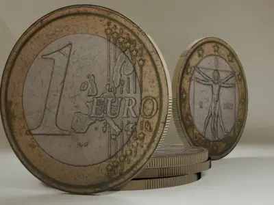 One euro coins from the year 2002 in 3D 3D model