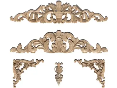 Cartouche-032 pair of ornate wood carvings 3D model