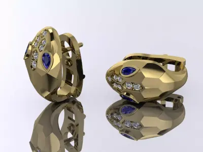 Bvlgari Snake Earrings Jewelry Brand Gold  3D print model