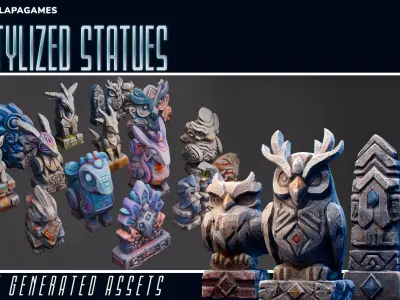 Stylized Statues Set 3D model
